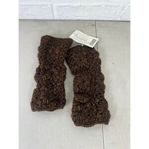 Urban Outfitters Flower Crochet Fingerless Gloves Handwarmer Wool Brown One Size